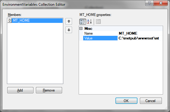 FastCGI and IIS: 2 – EnvironmentVariables Collection Editor