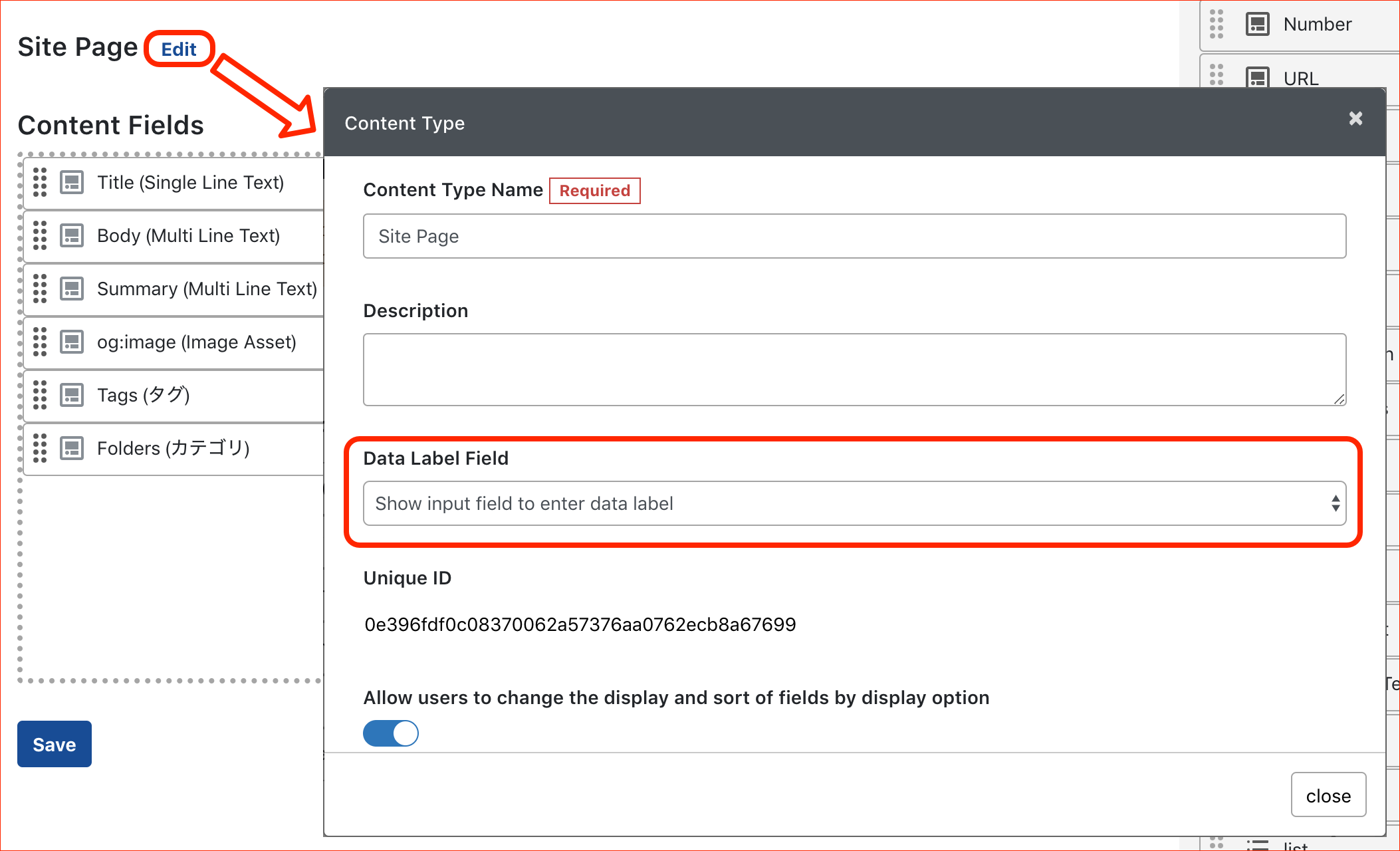 Content Data Label Setting